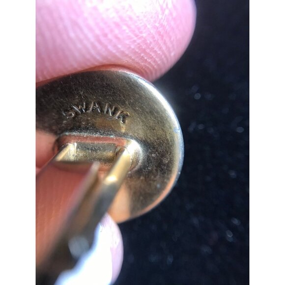 Vtg Gold Colored Cufflinks with Round Green Swirled Rhinestone by Swank - Picture 5 of 9